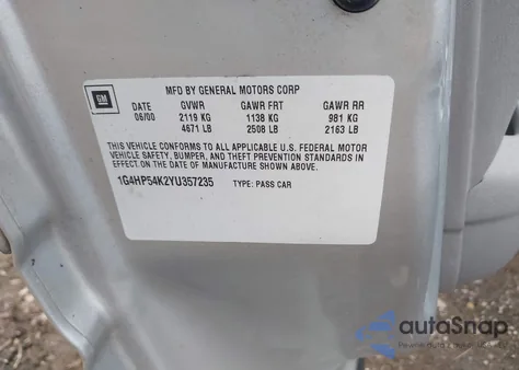 2000 Buick Lesabre Custom из США, поврежденный, VIN 1G4HP54K2YU357235